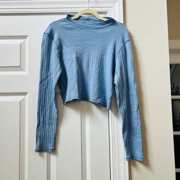 American Eagle Outfitters Tops - American Eagle Outfitters Blue Ribbed Crop Top